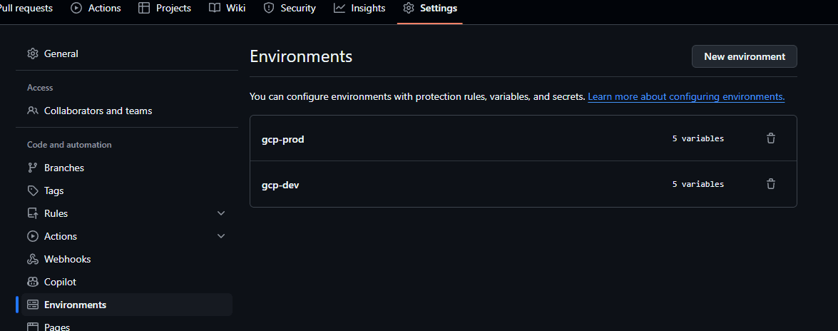 github environments