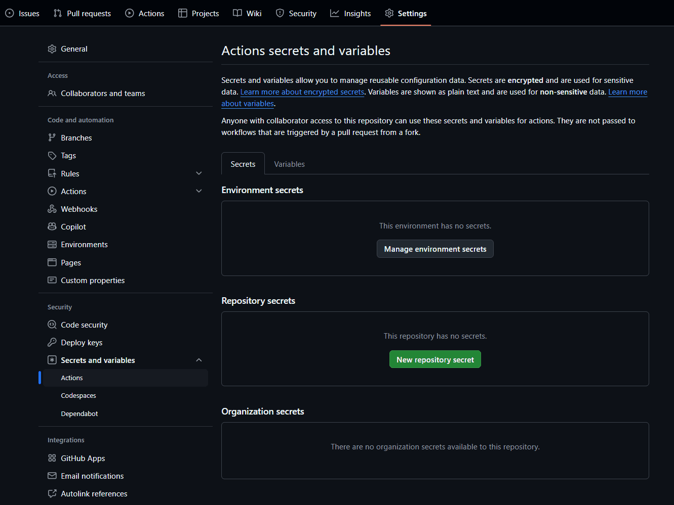 github secrets vars
