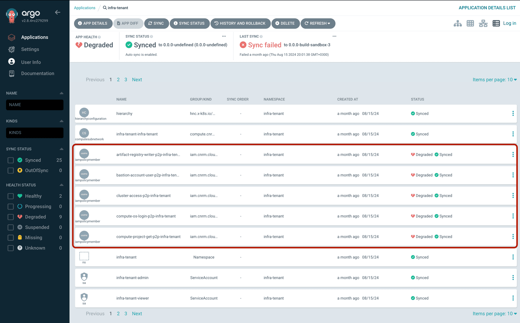 Tenant degraded components